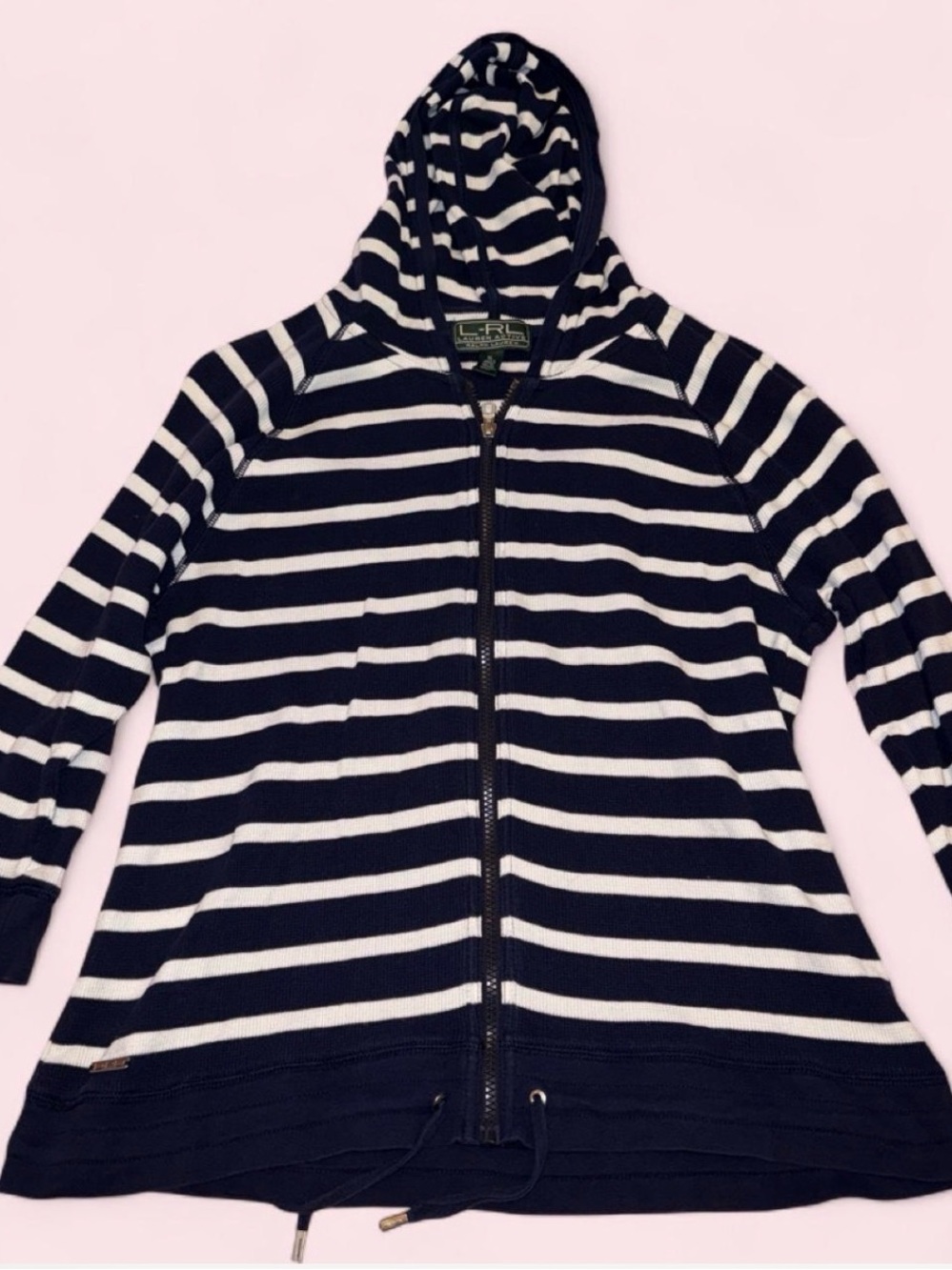 Ralph Lauren Navy & White Striped Hooded Zip Jacket